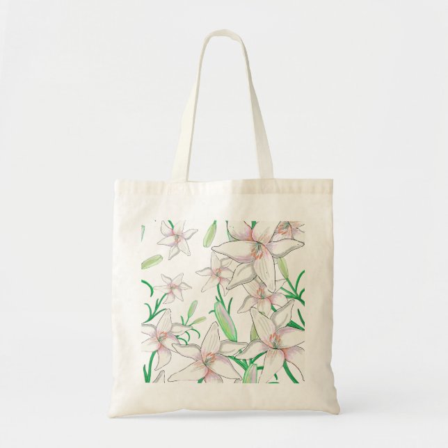 Bolso De Tela Ilustracion White Lilies (Frente)