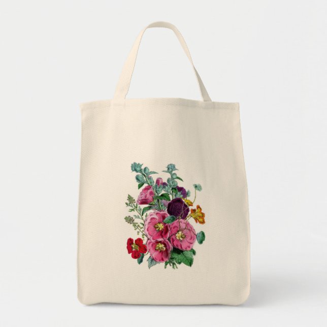 Bolso De Tela Ilustraciones botánicos de época Hollyhocks (Frente)