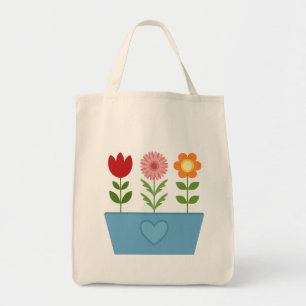 Bolso De Tela Ilustraciones de flores en una ventana azul