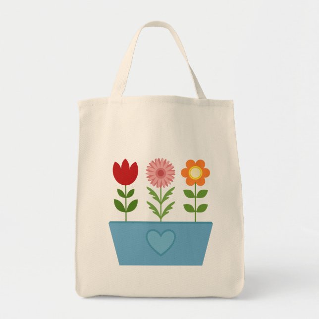 Bolso De Tela Ilustraciones de flores en una ventana azul (Frente)