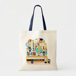 Bolso De Tela Ilustraciones escolares nombre personalizado a las