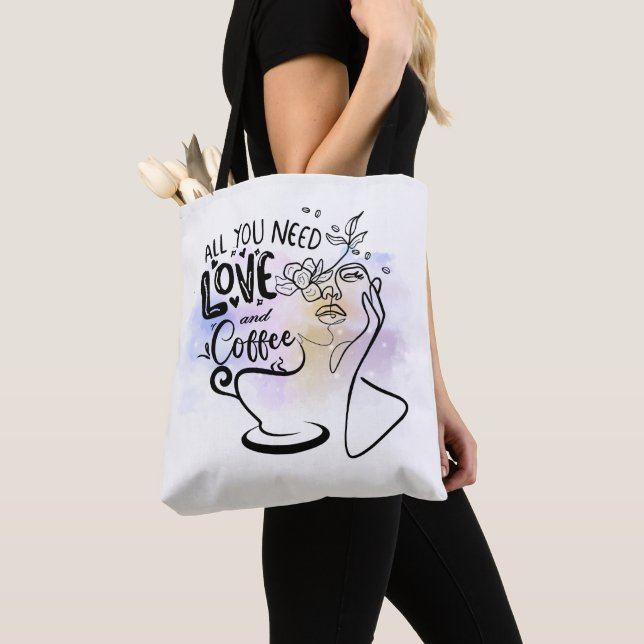 Bolso De Tela Ilustraciones estéticos, café Chica (Detalle)