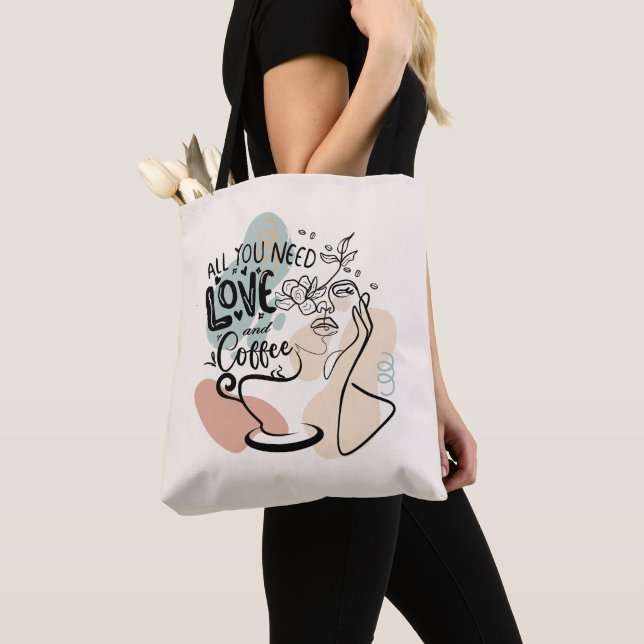 Bolso De Tela Ilustraciones estéticos, café Chica (Detalle)