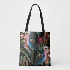Bolso De Tela Ilustraciones tropicales de flores, plantas, pájar
