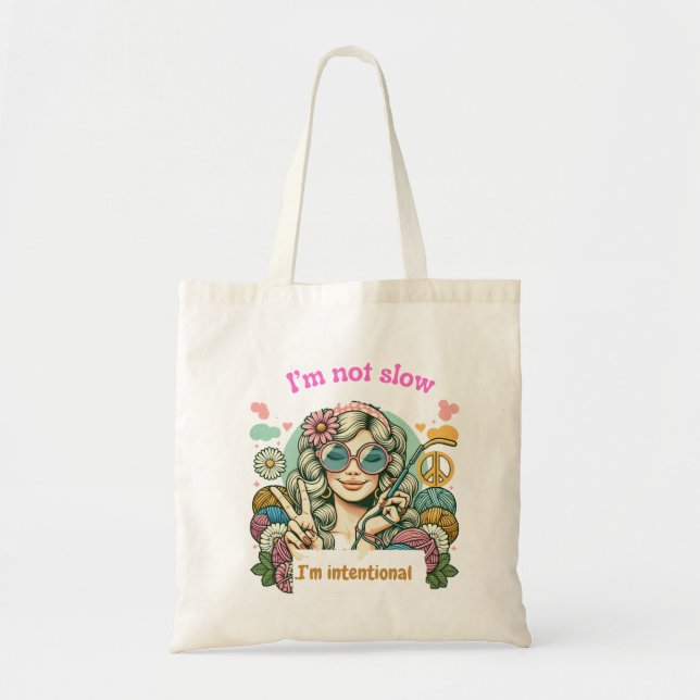 Bolso De Tela "I'm not slow, I'm intentional - Retro knitting hu (Frente)