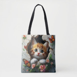 Bolso De Tela Imagen 3D de un lindo gatito asomándose