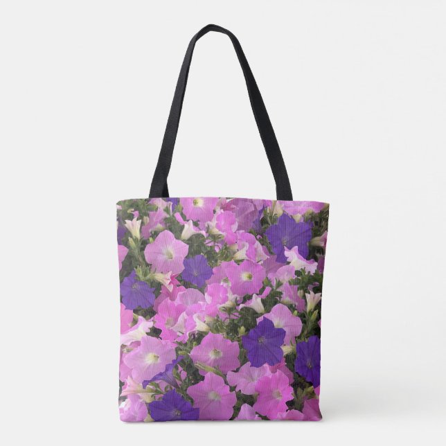 Bolso De Tela Imagen fotográfica de flores rosadas y moradas de  (Reverso)