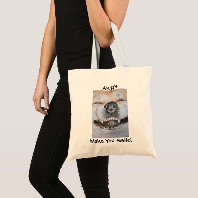 Bolso De Tela imagen graciosa de perro sonriendo con eslogan aki (Anverso (producto))