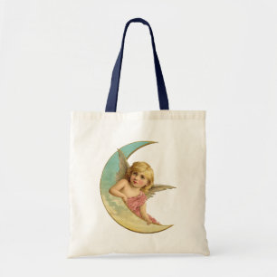 Bolso De Tela Imagen vintage - Ángel sentado en una luna crecien