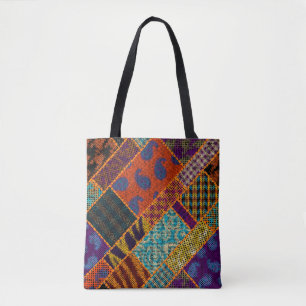 Bolso De Tela Imitación del patrón de patchwork indio con text