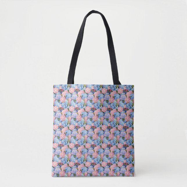 Bolso De Tela Impermeable De Flores De Hidrangea Rosa Y Azul (Anverso)