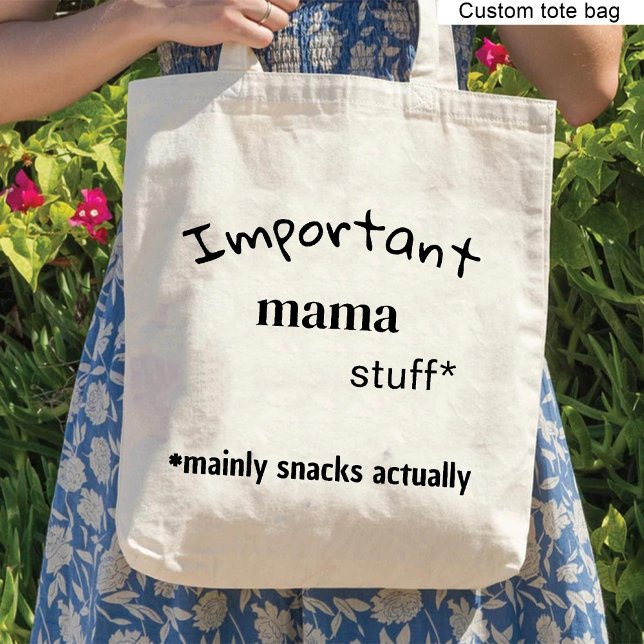 Bolso De Tela Importantes cosas para las mamás, principalmente r (Important mama stuff, mainly snacks actually funny tote bag)