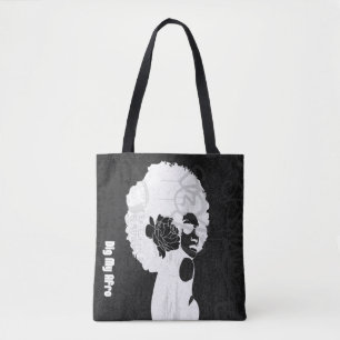 Bolso De Tela Impresión africana negra, gris y fría