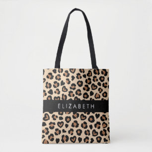 Bolso De Tela Impresión animal, leopardo marrón, corazón, tu nom