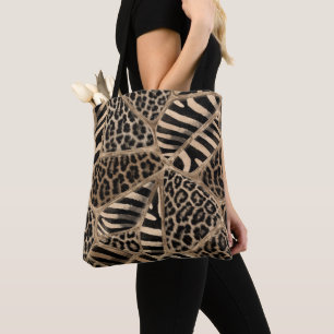 Bolso De Tela Impresión animal - Leopardo y cebra - oro pastel