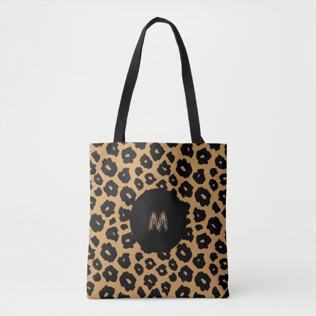 Bolso De Tela IMPRESIÓN ANIMAL salvaje Leopardo + Monograma (Anverso)