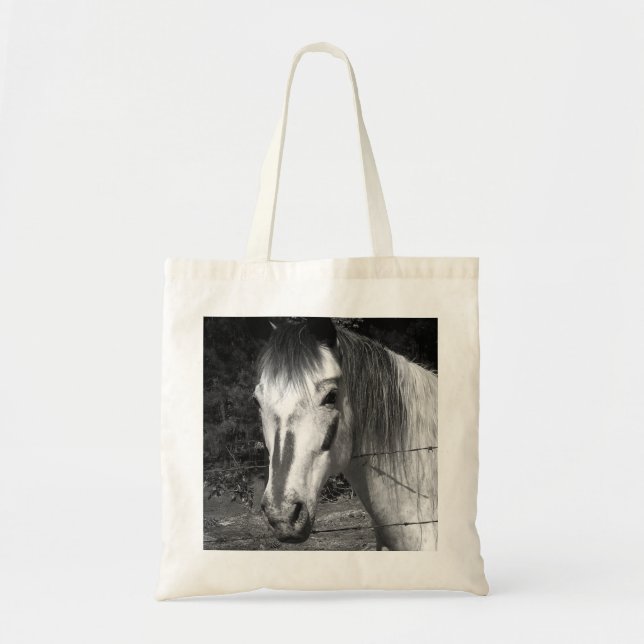 Bolso De Tela Impresión blanco y negro hermosa del caballo (Frente)
