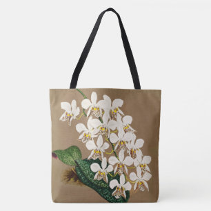 Bolso De Tela Impresión botánica de orquídeas blancas, fondo de