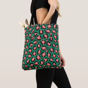 Bolso De Tela Impresión de animales de leopardo verde negro rosa