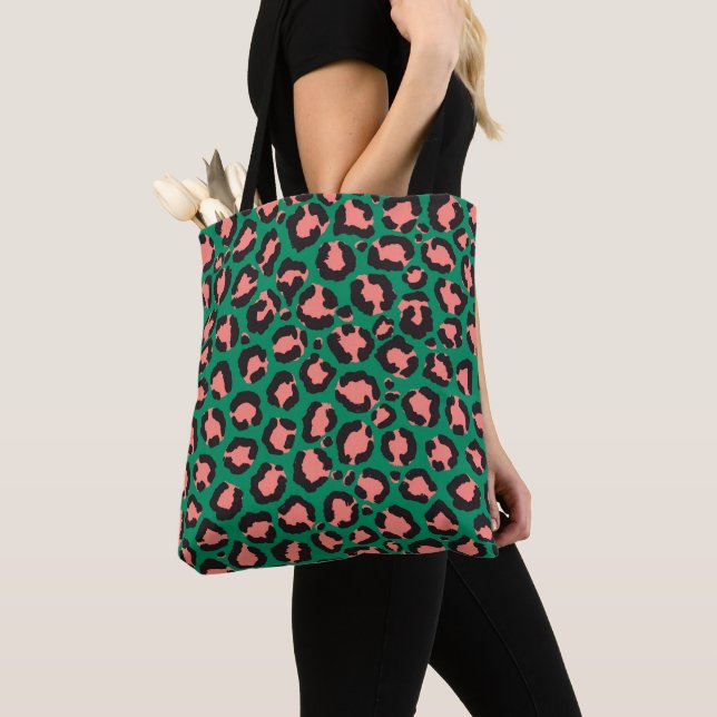 Bolso De Tela Impresión de animales de leopardo verde negro rosa (Detalle)