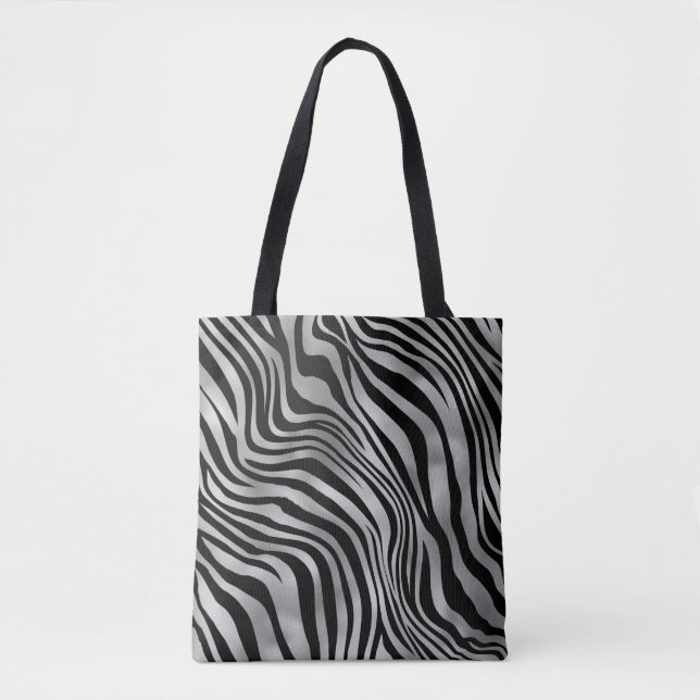 Bolso De Tela Impresión de animales de tigre negro y plata de mo (Anverso)