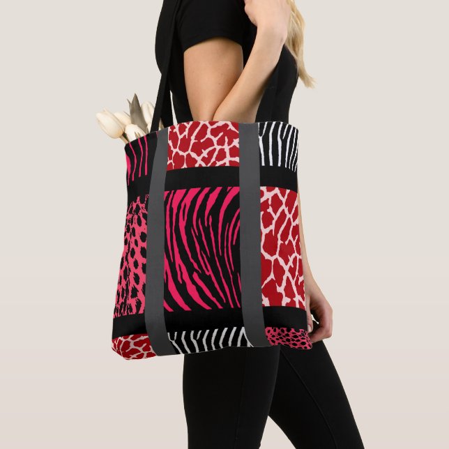 Bolso De Tela Impresión de animales mixtos rojos (Detalle)