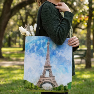 Bolso De Tela Impresión de Arte de Acuarela de la Torre Eiffel d