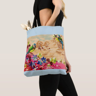 Bolso De Tela impresión de aves y bayas