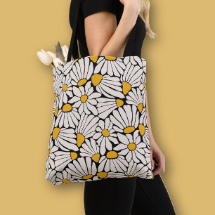 Bolso De Tela Impresión de bloque floral retro negro amarillo