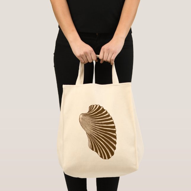 Bolso De Tela Impresión de bloques de conchas de vieira, marrón  (Anverso (producto))