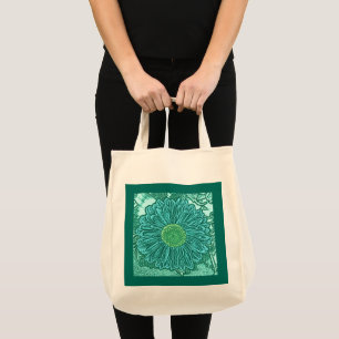 Bolso De Tela Impresión de bloques de margarita de Gerbera, turq