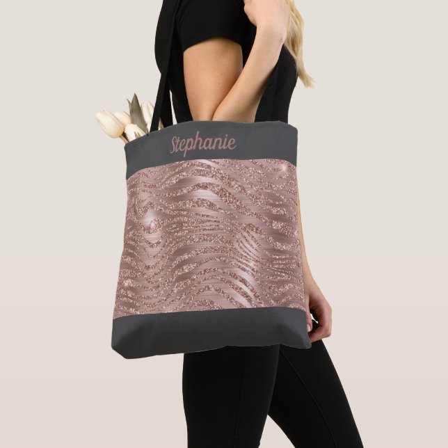 Bolso De Tela Impresión de cebra dorada Rosa Monograma Bridesmai (Detalle)