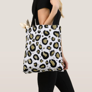 Bolso De Tela Impresión de Cheetah, Purpurina de oro blanco y le