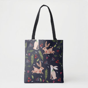 Bolso De Tela Impresión de conejito de arte folclórico escandina