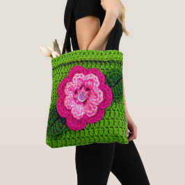 Bolso De Tela Impresión de crochet artesanal de flores rosas ver