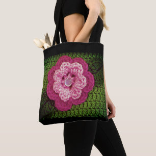 Bolso De Tela Impresión de crochet de artesano verde natural de 