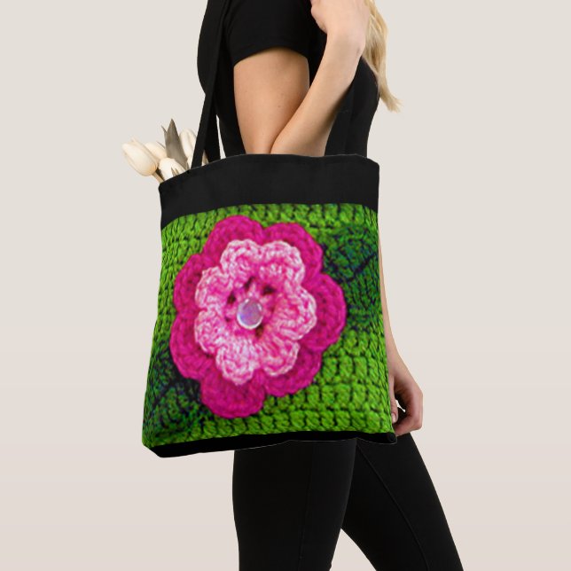 Bolso De Tela Impresión de crochet de artista verde de primavera (Detalle)