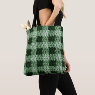Bolso De Tela Impresión de crochet de artista verde Gingham Plai