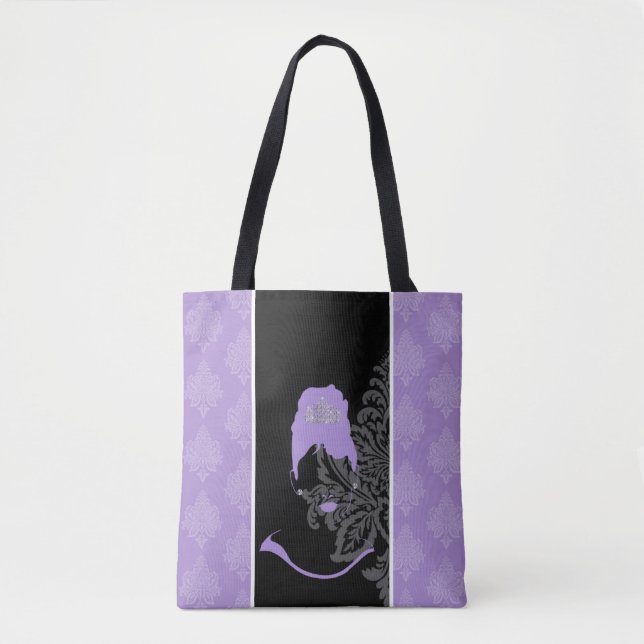 Bolso De Tela Impresión de damasco morado y negro (Anverso)