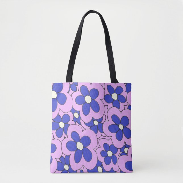 Bolso De Tela Impresión de flor azul rosa (Anverso)