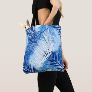 Bolso De Tela Impresión de hojas de palma, cobalto, blanco y azu