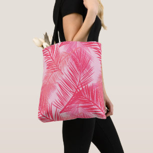 Bolso De Tela Impresión de hojas de palma, fucsia, coral y rosa