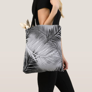 Bolso De Tela Impresión de hojas de palma, gris / gris, negro y