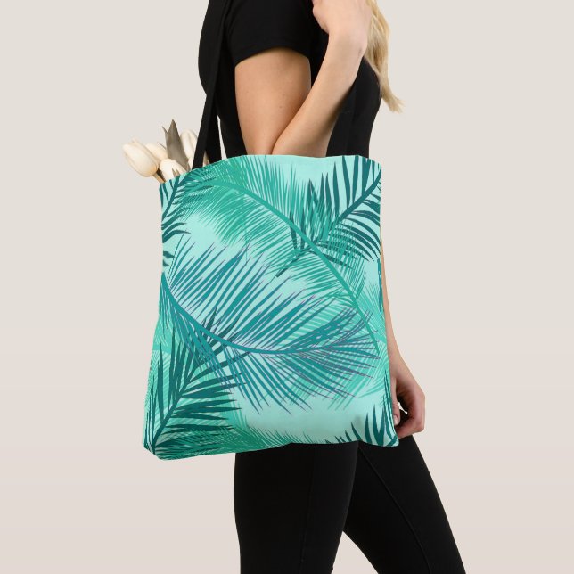 Bolso De Tela Impresión de hojas de palma, turquesa, Verde azula (Detalle)
