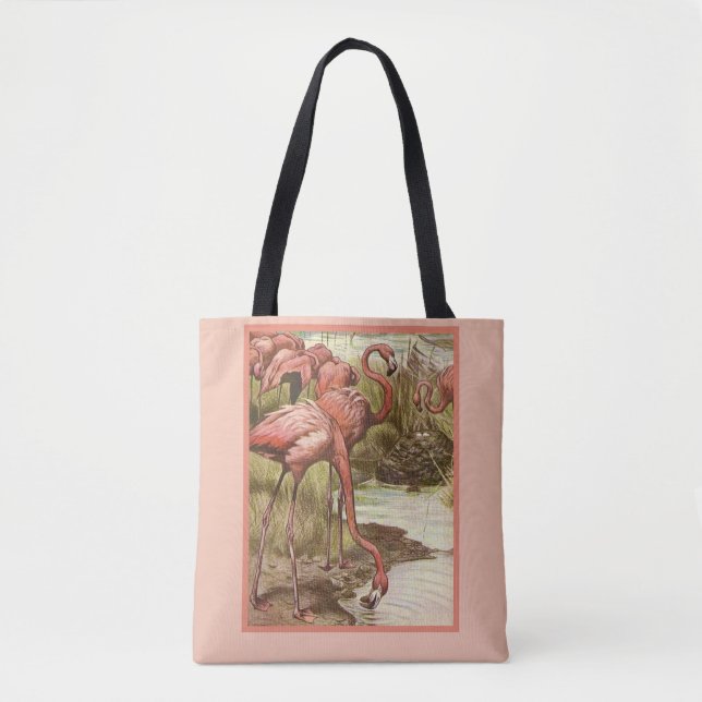 Bolso De Tela Impresión de Ilustracion Flamingo Vintage (Anverso)