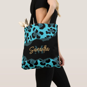 Bolso De Tela Impresión de Leopardo Azul Cute