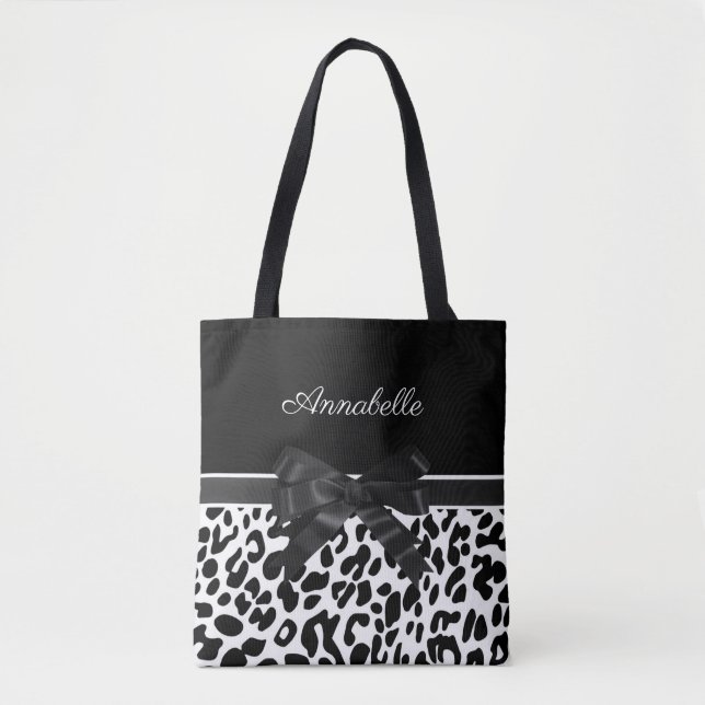 Bolso De Tela Impresión de leopardo de cinta negra (Anverso)