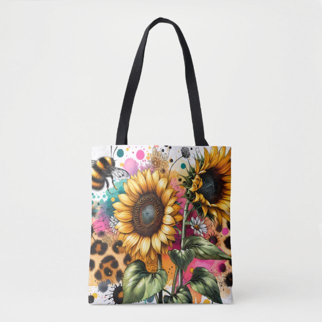 Bolso De Tela Impresión de leopardo de los girasoles Bumble Bee  (Anverso)