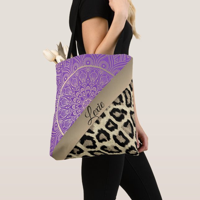 Bolso De Tela Impresión de leopardo de Mandala dorada (Detalle)
