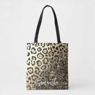 Bolso De Tela Impresión de Leopardo de Purpurina dorado